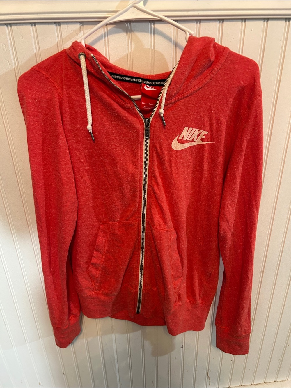 Nike Red Zip-Up Hoodie with White Drawcord
